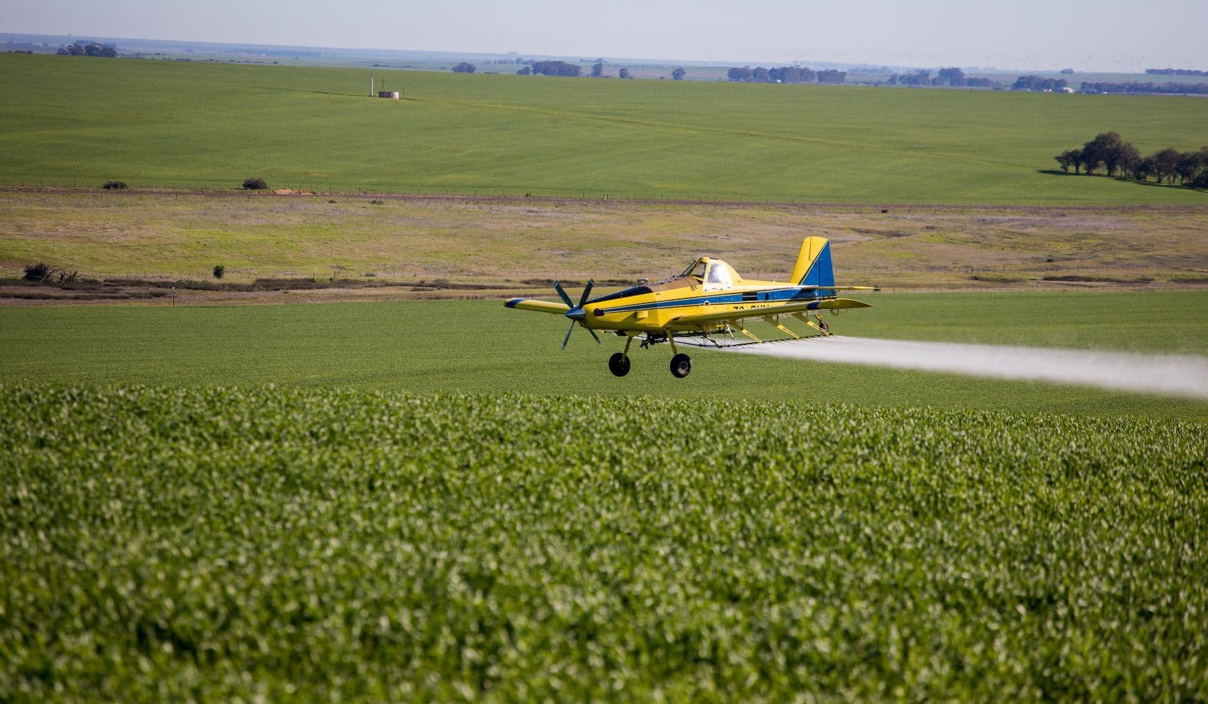 Agricultural aerial equipment over farm